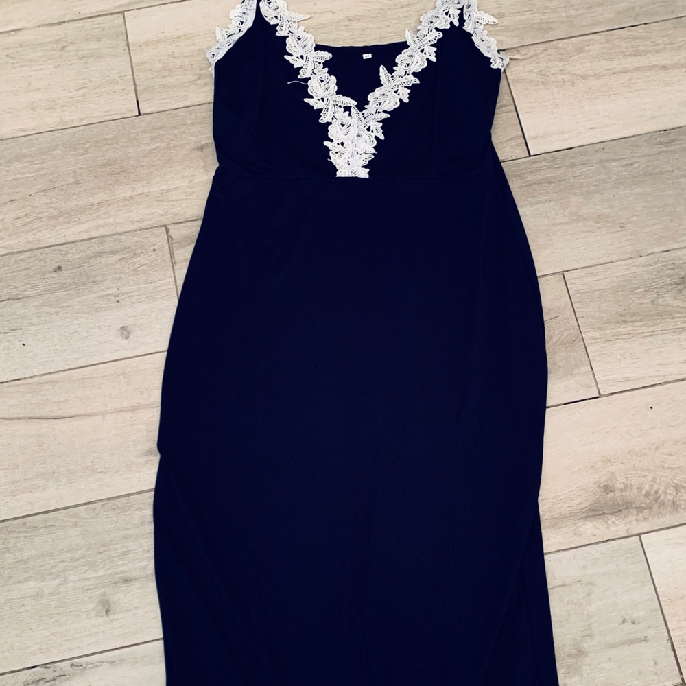 Blue and White Satin Dress